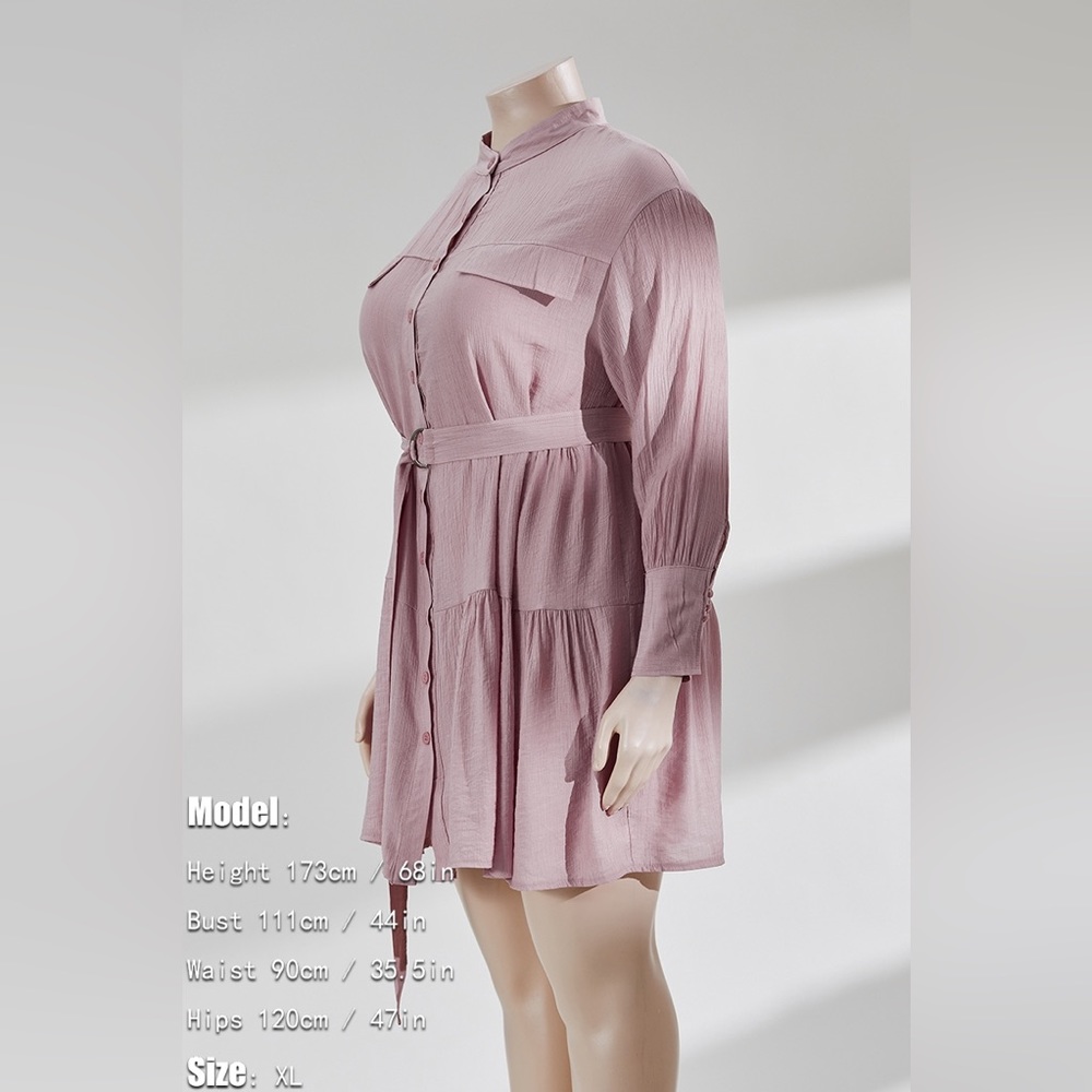 Plus Pink Ruffle Mini Dress w/Belt - Picture 7 of 9